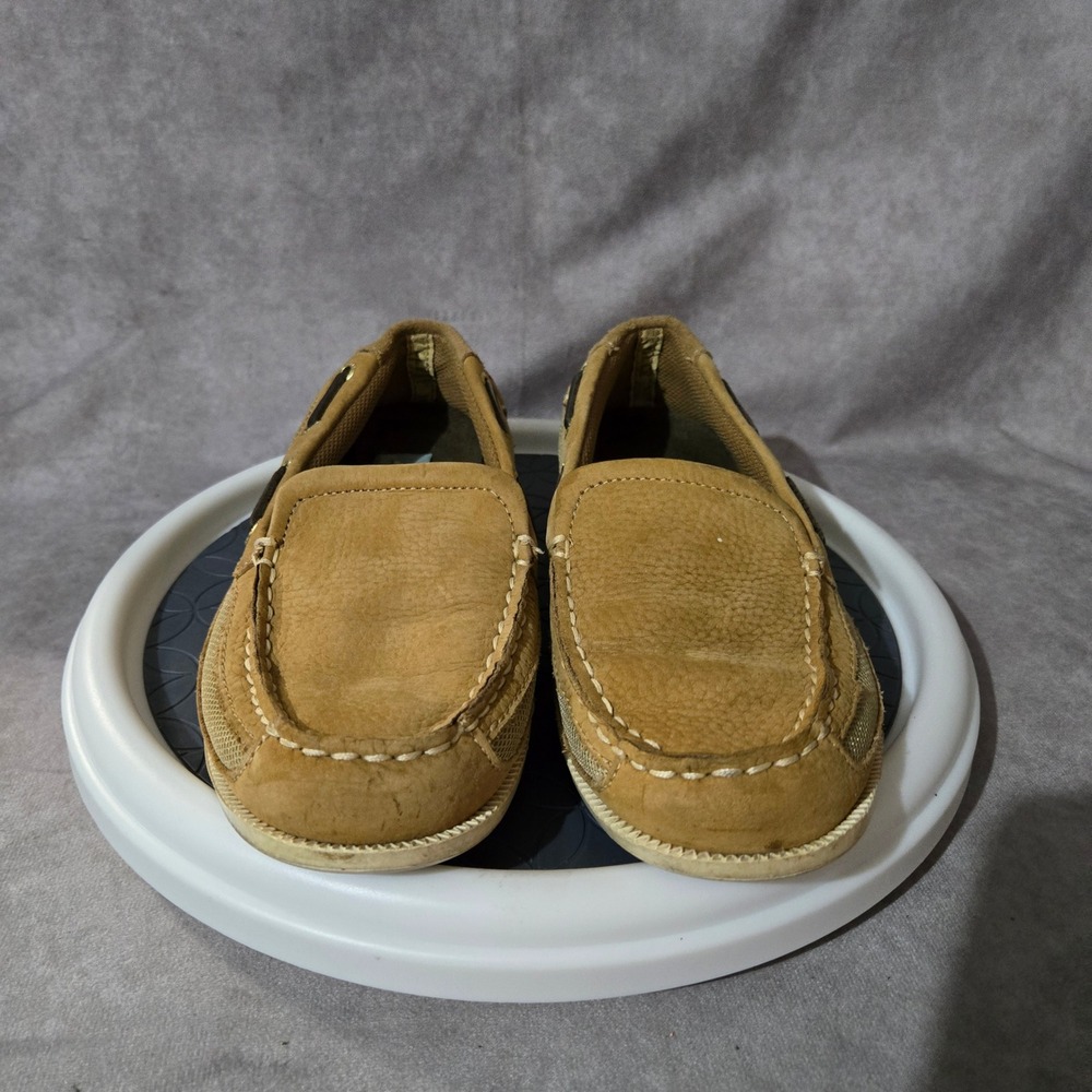 Margaritaville Boat Shoes Womens 7.5 Tan Leather Mesh Slip On Loafers Deck Shoes